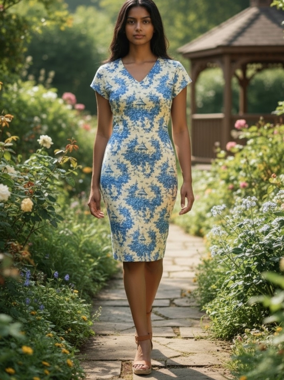Vintage Talbots Sheath Dress Yellow Blue Rose French Country Toile Lined Size 2P